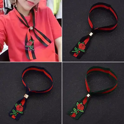 

2020 Sexy Women Ribbon Bow Tie mbroidery Rose Flower Choker Tie Necker Cravat Striped Necklace Womens Hand Craft New