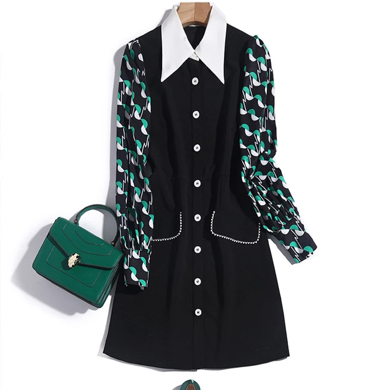 

Женское модельное платье с длинным рукавом, повседневное офисное платье составного кроя с геометрическим узором, весна 2021