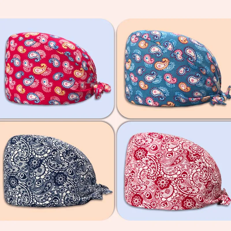 

Новый милый жилет с цветочным принтом из хлопка для медсестры Кепки хирурга шапочка для операционной Кепки стоматолог Кепки лаборатории Кр...