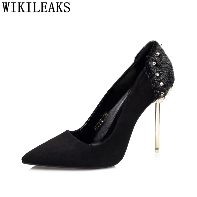 Туфли женские вечерние на очень высоком каблуке Меховые лодочки фетиш пикантные