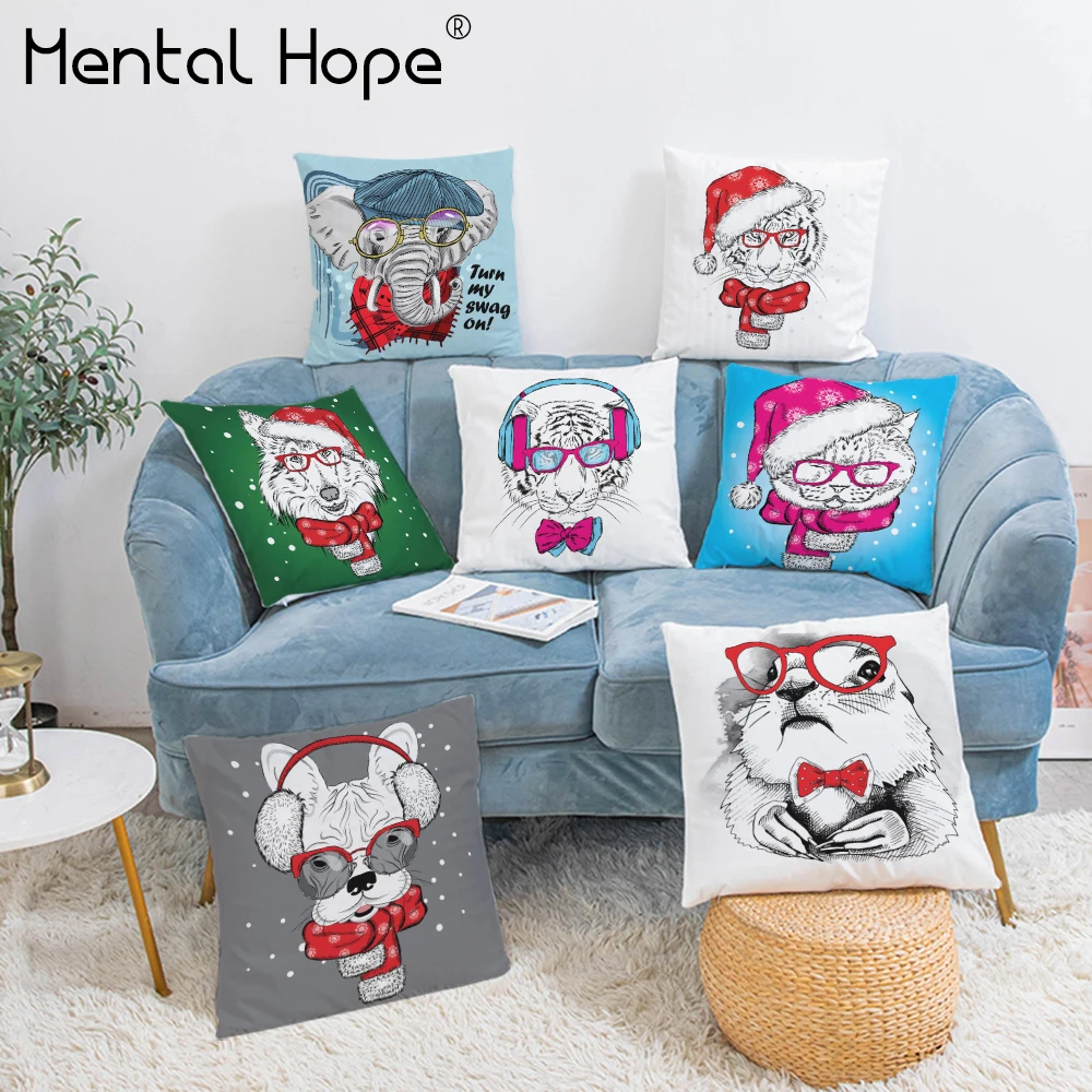 

Christmas Festival Decorative Cushion Cover Home Decor Cartoon Car Print Throw Pillow Cover Plush Sofa Chair Square Pillowcase