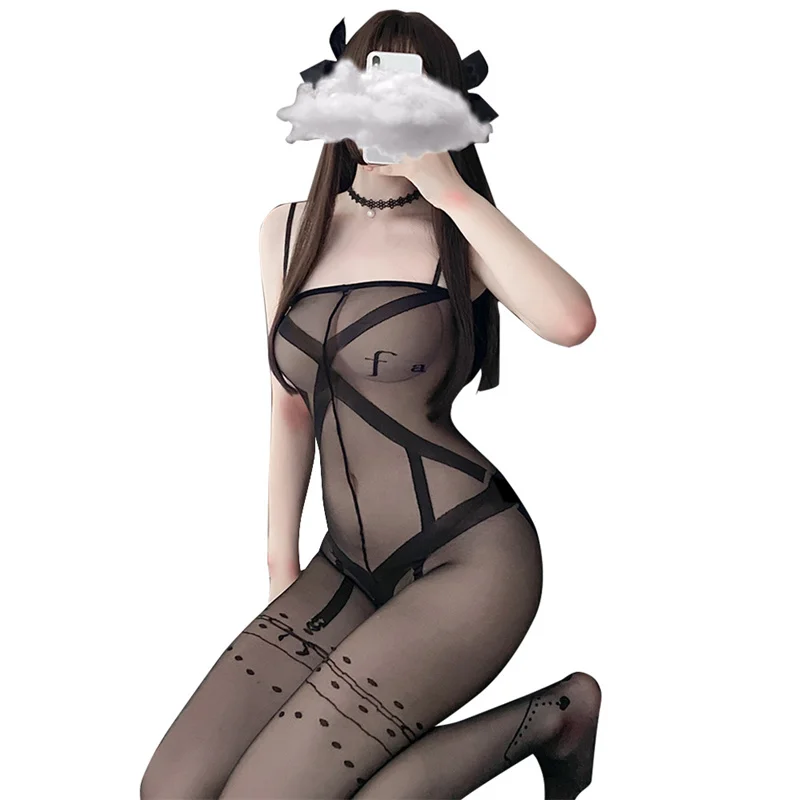 

Stretchy See Through Fishnet Bodystocking 2021 New Letter Print Crotchless Design Hot Tights Soft Nightwear Bodystocking