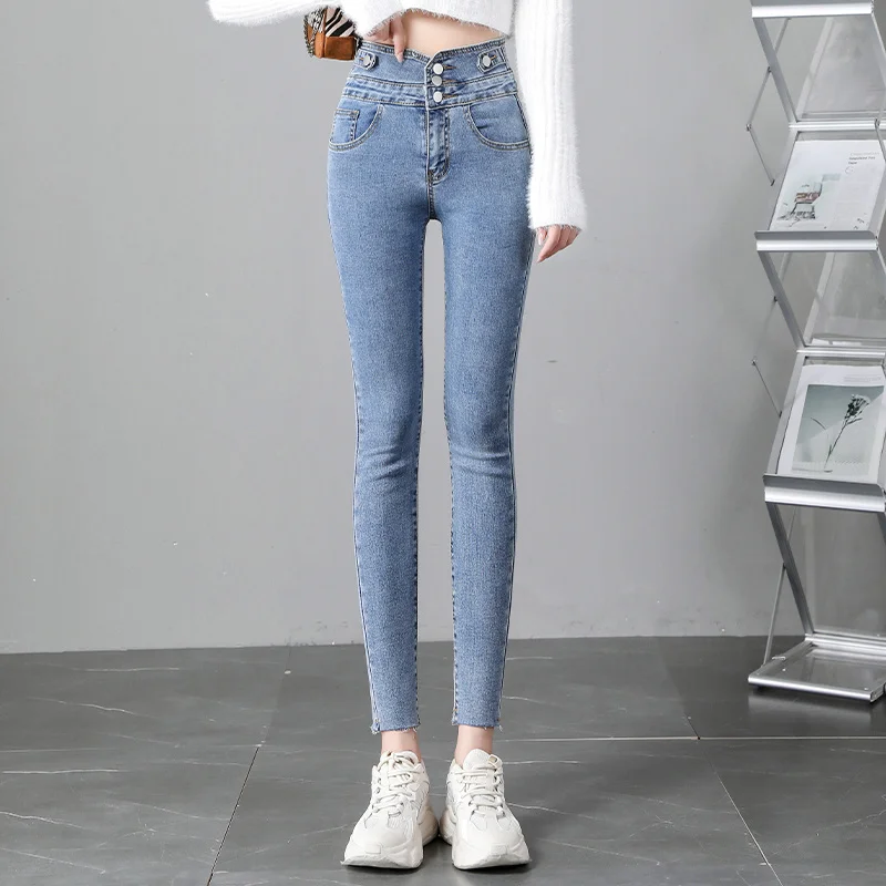 Женские узкие джинсы с высокой талией осенняя одежда новинка 2021 облегающие