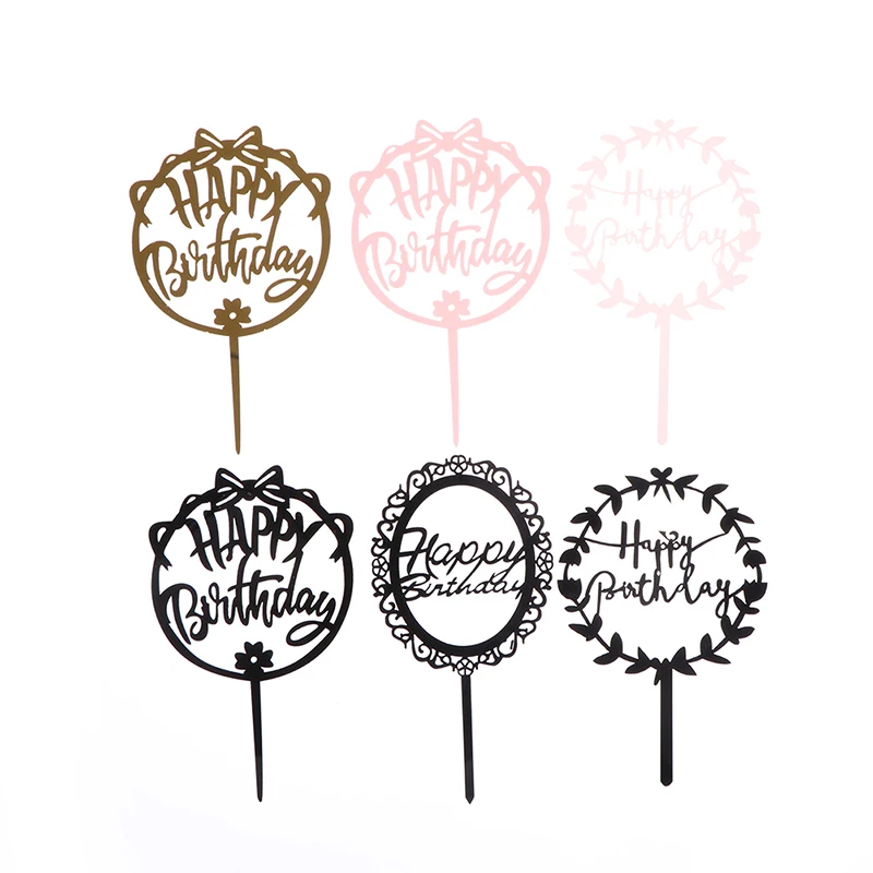 

2pcs Acrylic Happy Birthday Cake Topper Flags Party Wedding Decorations Supplies