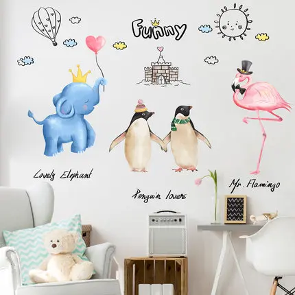 

Скандинавское искусство, Мультяшные животные, стикер на стену, декор для детской комнаты, детский сад, раннее образование, классная культур...