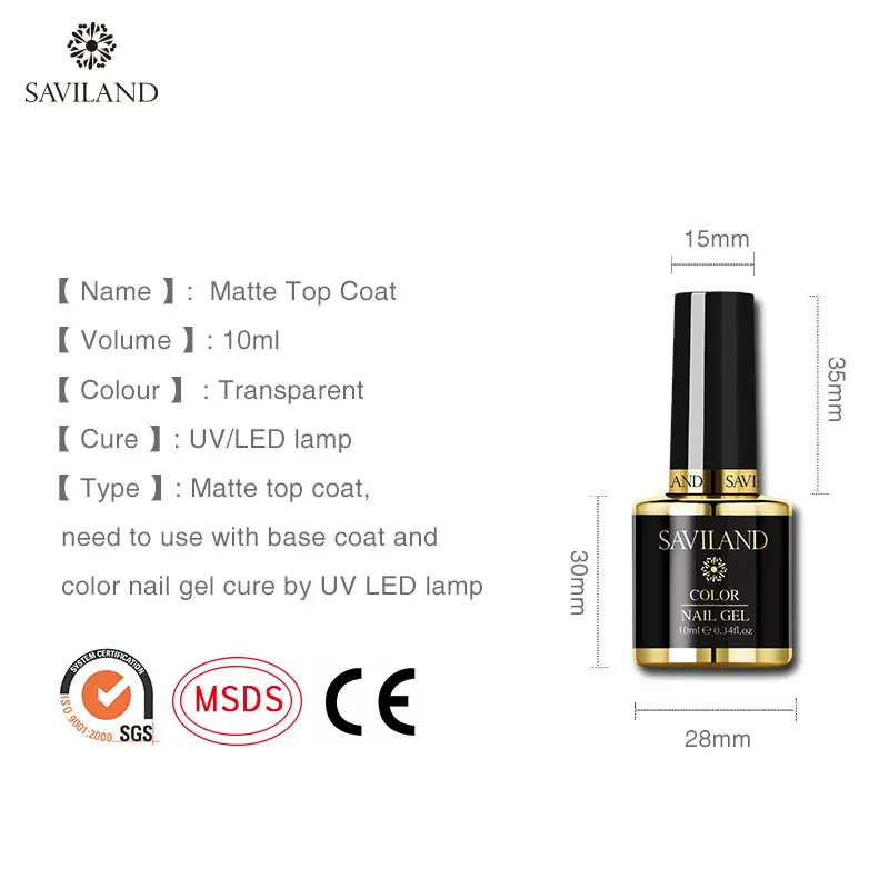 SAVILAND Matte Top Coat Semi Permanent No Wipe UV Gel Varnish Sealing Soak Off LED Nail Polish Base Combination | Красота и здоровье