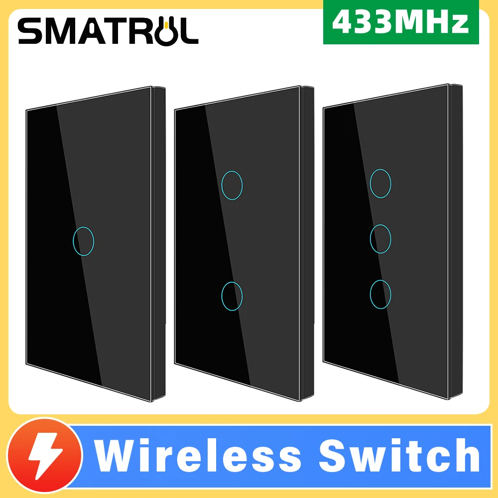 SMATRUL Brazil US 1/2/3 Gang Touch Wireless Switch Light RF 433Mhz Remote Control Smart Home Tempered Glass On Off Lamp ASK |
