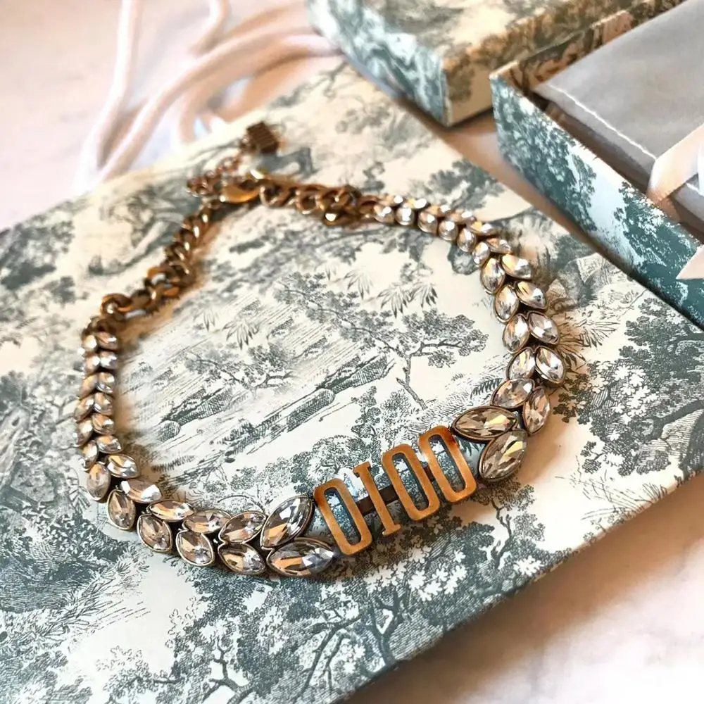 

C1625 Korean wave personality temperament collarbone necklace fashion inset horse eye stone letters women cool choker