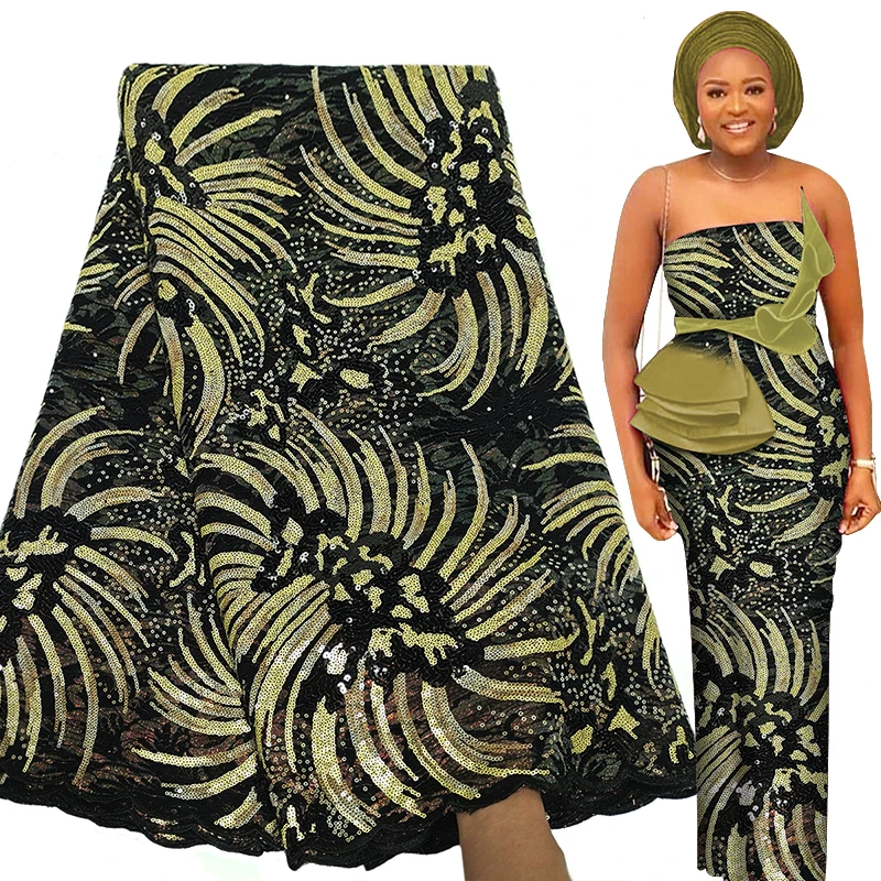 Высококачественная вышивка блестками африканская Кружевная Ткань 5 ярдов 2021