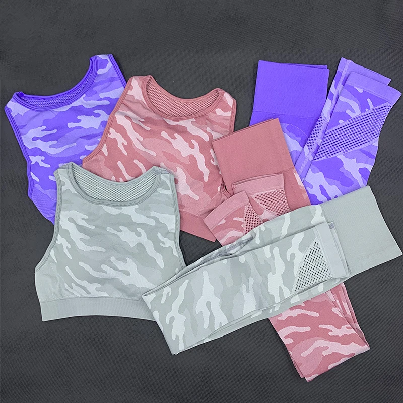 Новинка комплект для йоги с камуфляжным принтом женщин одежда спортзала и