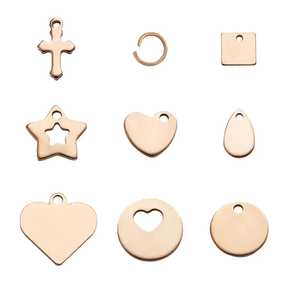 

Stainless Steel Stamping Blank Tag Charms Sets Mix Shape Rose Gold For Jewelry Earring Necklace Pendant Making