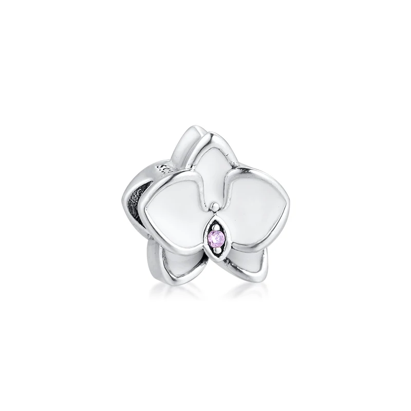 Fits for Pandora Charms Bracelets 100% 925 Sterling-Silver-Jewelry Orchid Beads with White Enamel Free Shipping | Украшения и