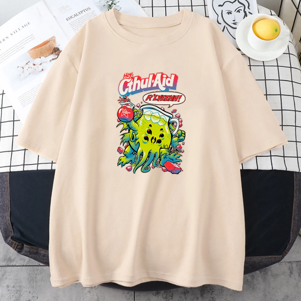 

hot sale CTHUL-AID printing Woman t shirts summer Anime streetwear Simplicity temperament t shirt O-neck Kawaii Woman t shirts