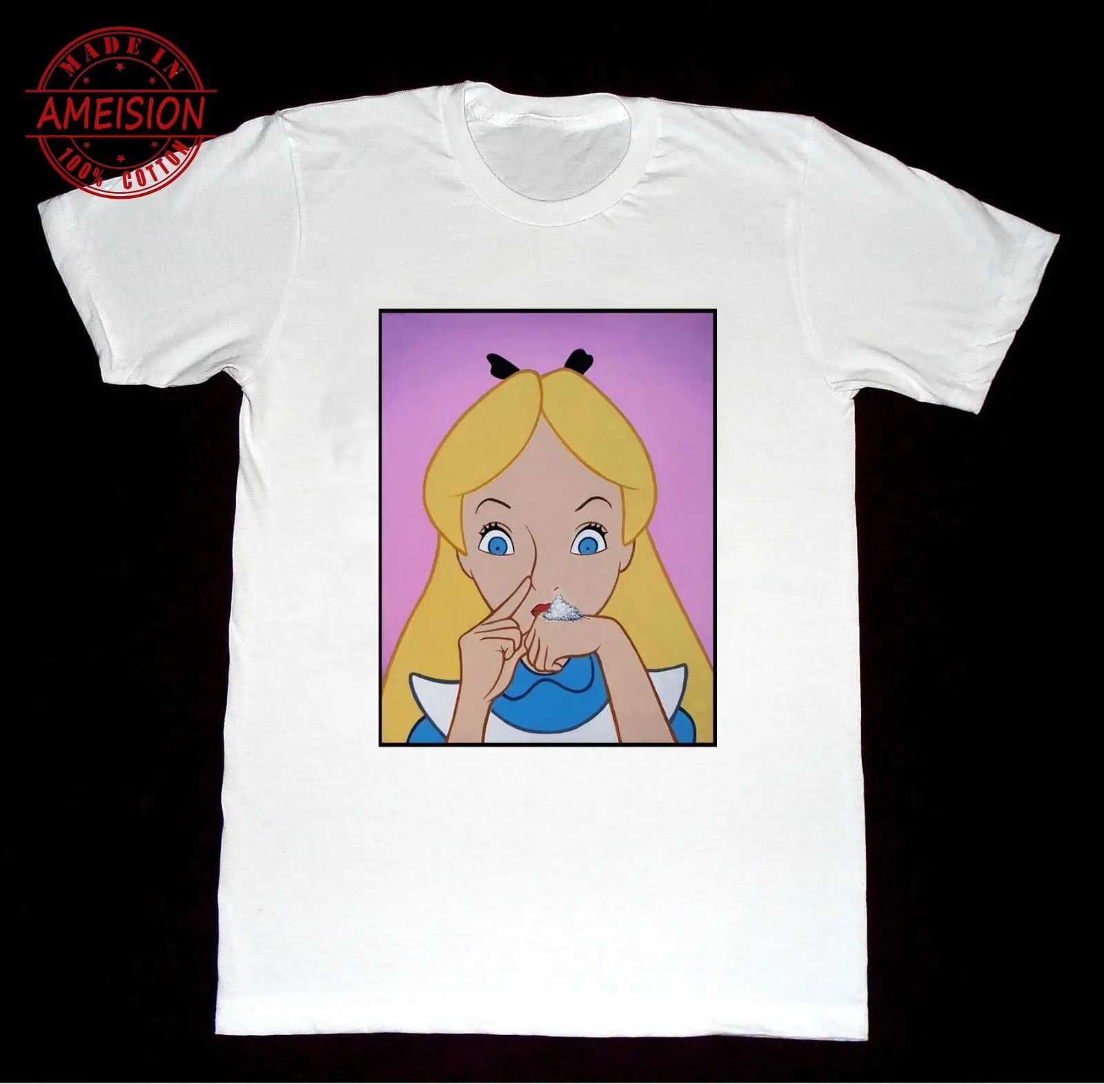Летняя футболка Alice In Wonderland повседневная хлопковая Футболка с круглым