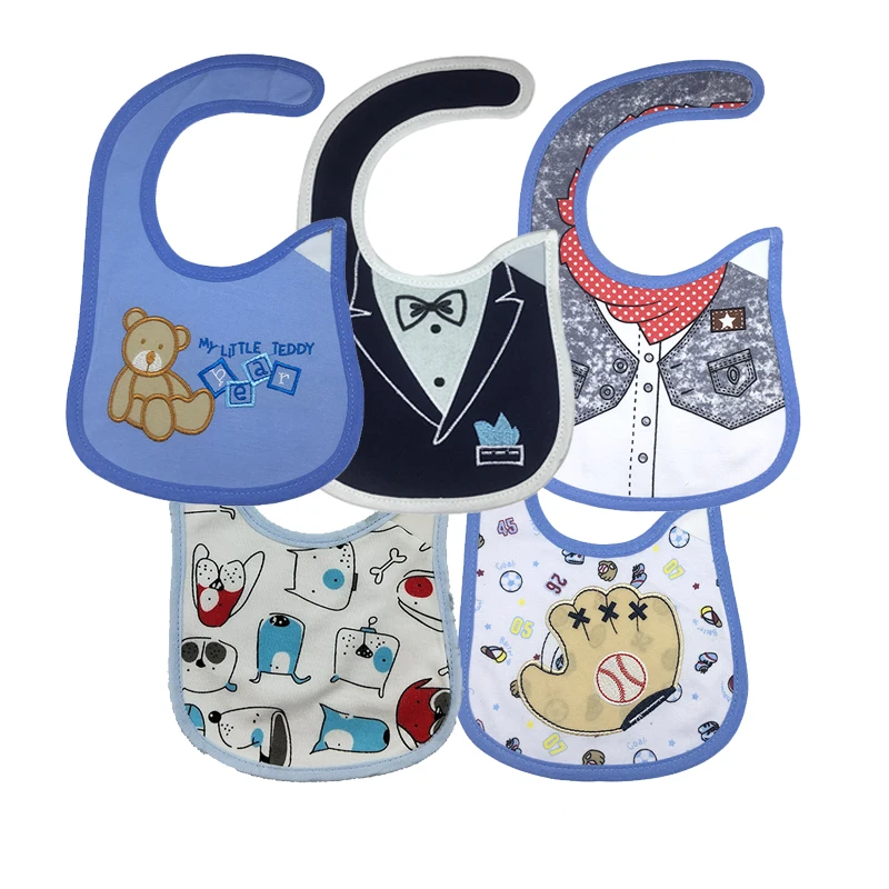 

5pcs Bib Baby bibs Waterproof cute cartoon Embroidery printing 0-24 months Muslin kitchenware lange shirt Apron set cuddle Apron
