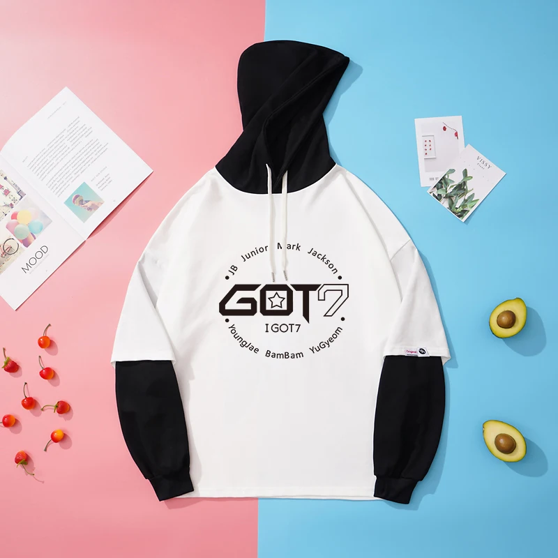 

Толстовка Got7 в стиле Kpop для мужчин и женщин, корейский Повседневный Свободный свитшот контрастной расцветки, контрастная модель Y2k, одежда д...