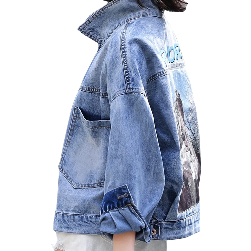 Женское осеннее джинсовое пальто новинка 2019 длинный рукав джинсовые штаны