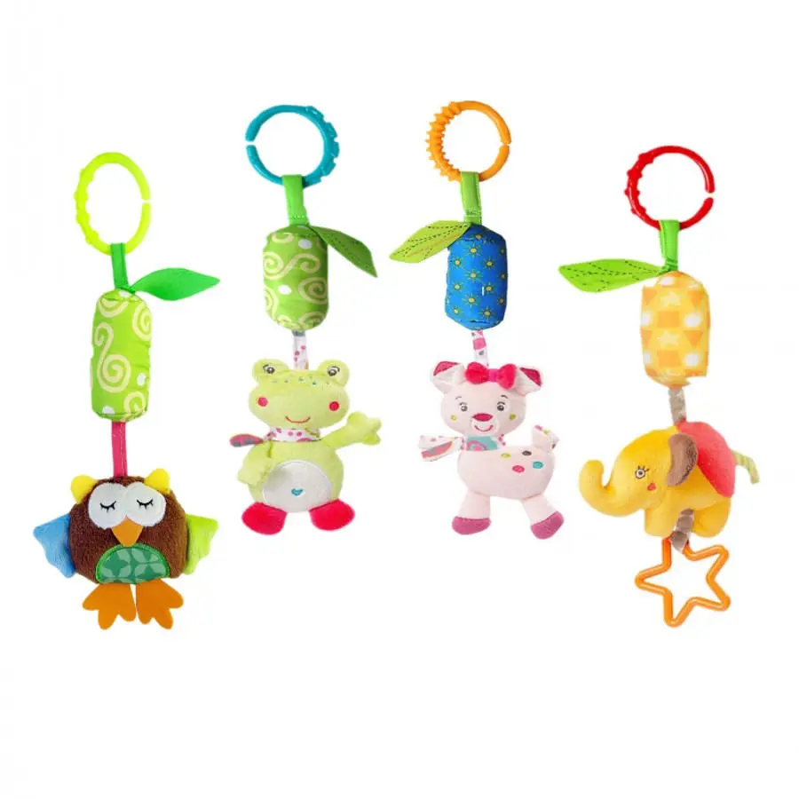 Baby Rattles Toys Cute Frog/Cat/Elephant Hanging Dolls Soft Stuffed Baby Stroller Rattles Birthday Toys