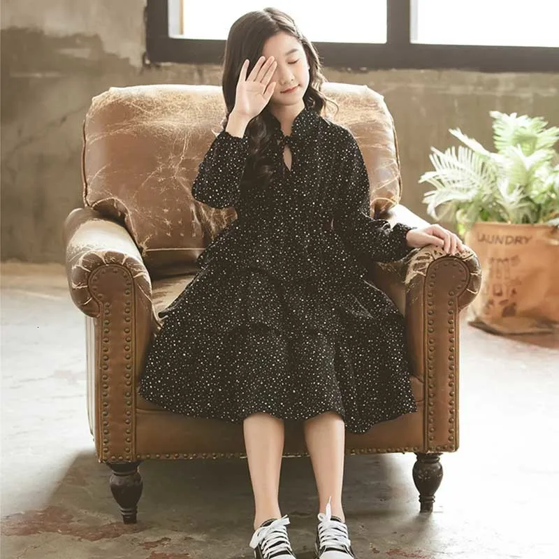 Новинка 2019 года осеннее платье для детей-подростков черные зимние платья девочек