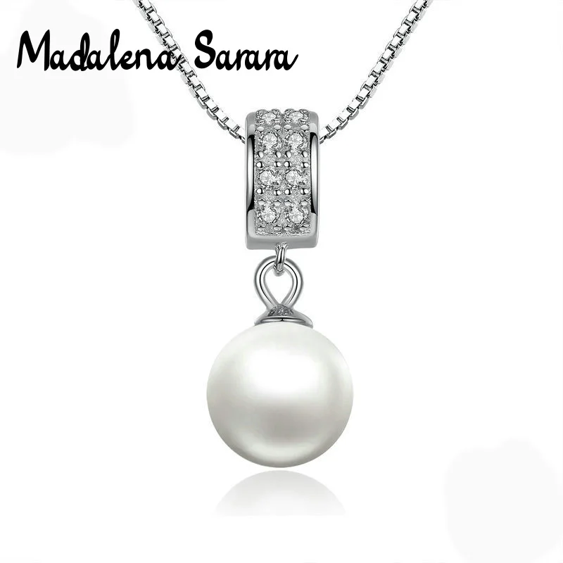 

MADALENA SARARA AAA 8-9 мм кулон с пресноводным жемчугом женское ожерелье двойной CZ камень проложить стиль S925 цепочка Ожерелье