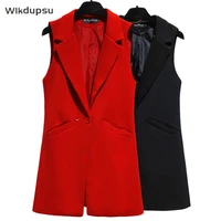 vest for women sleeveless jacket coat long vest blazer formal work ladies office vintage slim suit waistcoat female plus size
