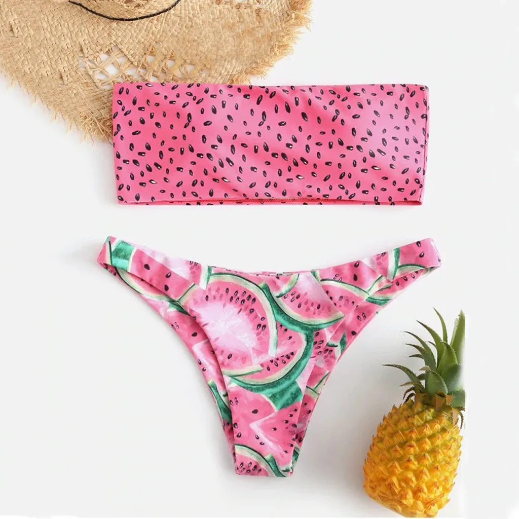 

Women Print Tube up Two Pieces Suit Tankini Bikini Set Push-Up Swimsuit Swimwear Beachwear Bathing Suit maillot de bain#40