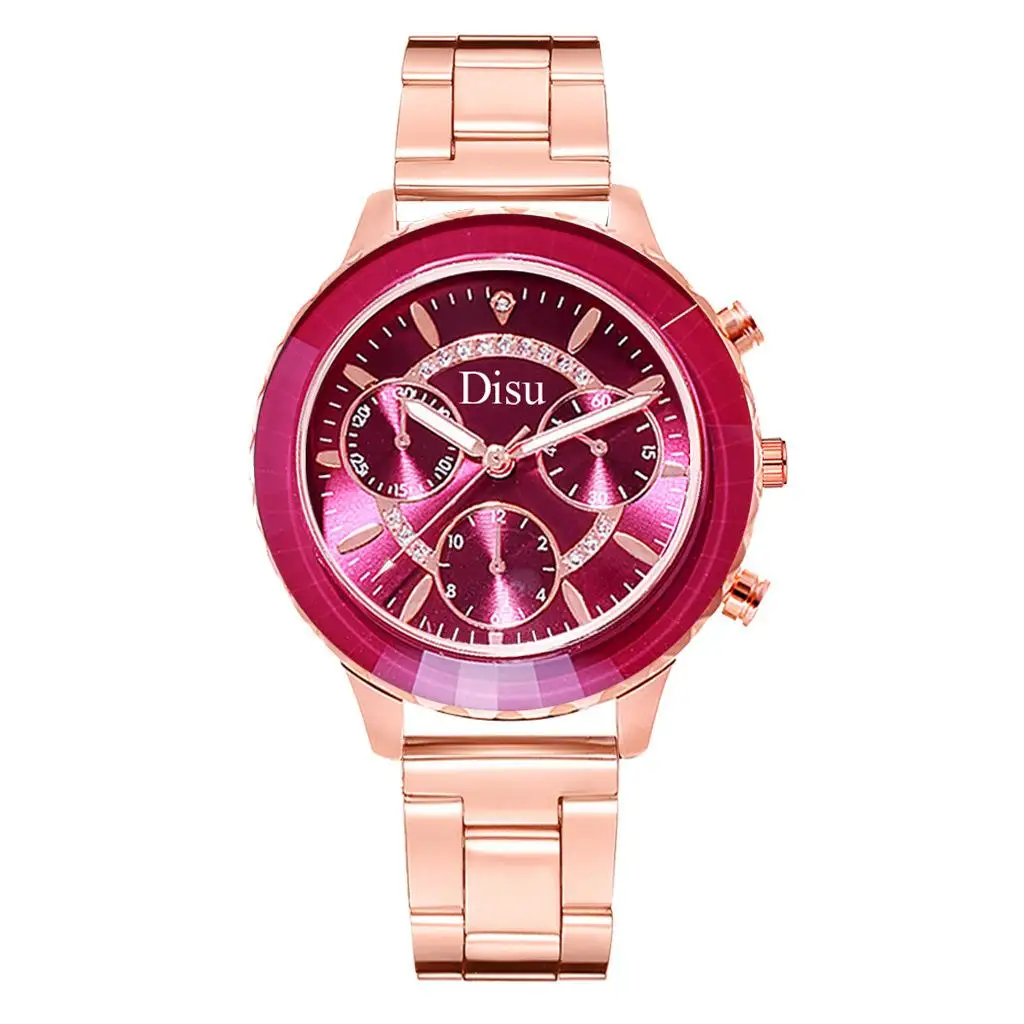 Женские кварцевые часы из нержавеющей стали розовые золотые красные наручные