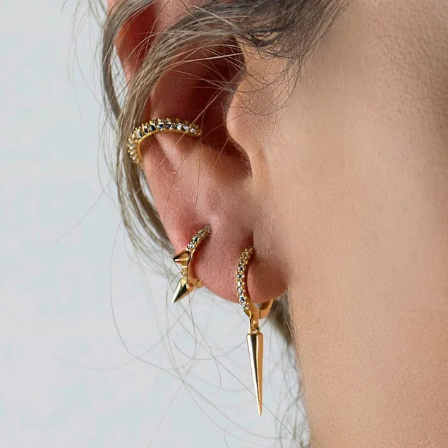 spring gold color plated Spike cz hoop earrings for women wedding Small Huggie earrings Tiny Minimal dainty hoops jewerly