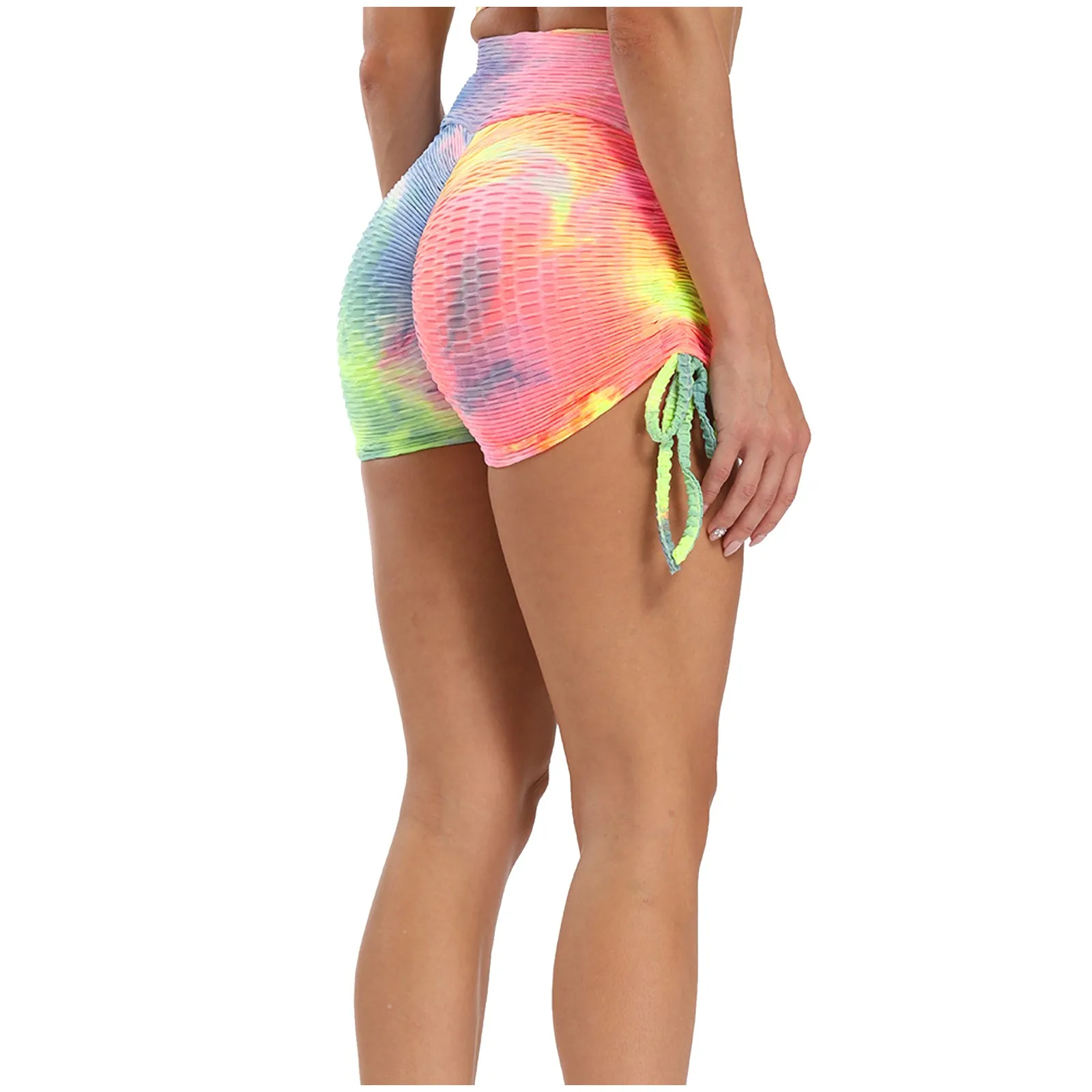

2021 Fashion Women Shorts Casual Pleated Color Print High Elastic Waist Push Up Polyester Shorts Bandage Workout Female Shorts#G
