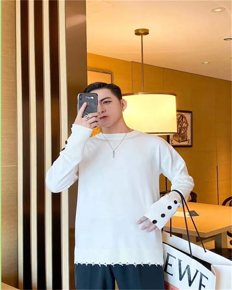 

High quality pure color refined knitted sweater men's slim fashion thin pullover long sleeve pullover high quality Korean male s