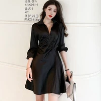new solid color spring autumn long shirt dress women fashion party elegant slim casual loose work dresses