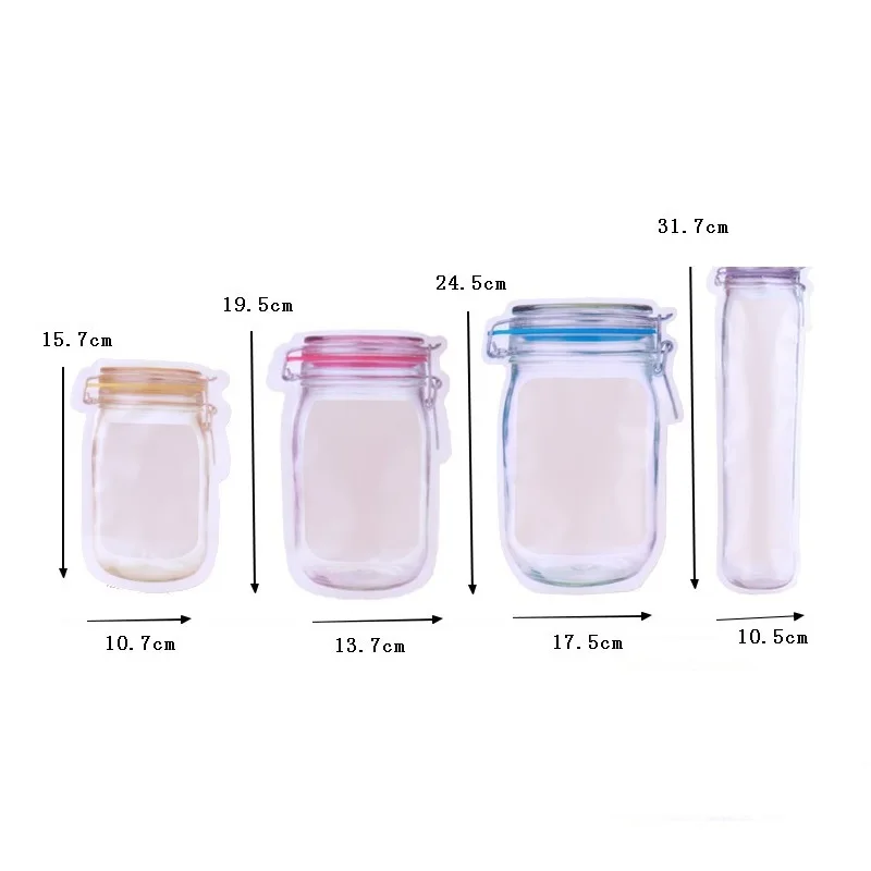 

Reusable Mason Bottle Bag Sealed Stand-up Frosted PE Plastic Kitchen Food Container Ziplock Bag Snacks Organizer Bags