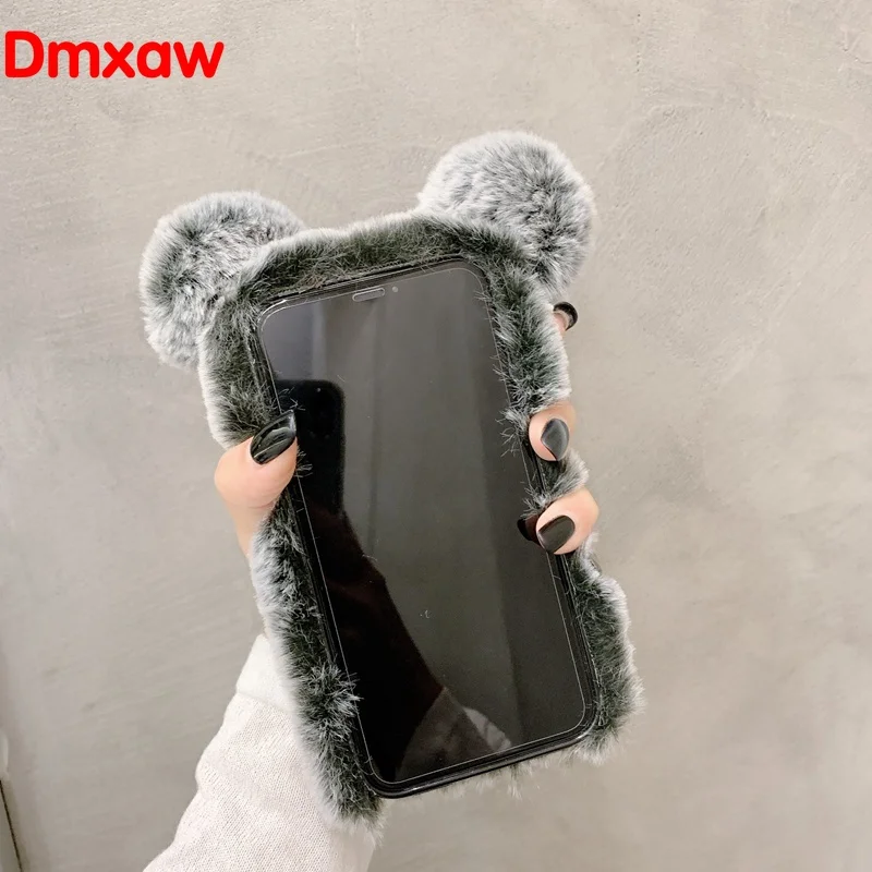 3D Panda Case For Xiaomi Redmi 9C 8A 9 10X Pro 5G K30 Ultra Note Max 9S 8T 8 Ears Plush Fur Luxury Cover | Мобильные телефоны и