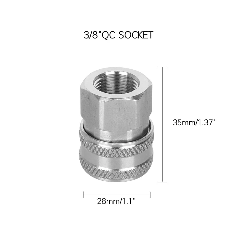 

Stainless Steel Pressure Washer Adapter Set G3/8 Inch Female Quick Connect Plug And Socket For Attach A Hose To The Water Pumps,