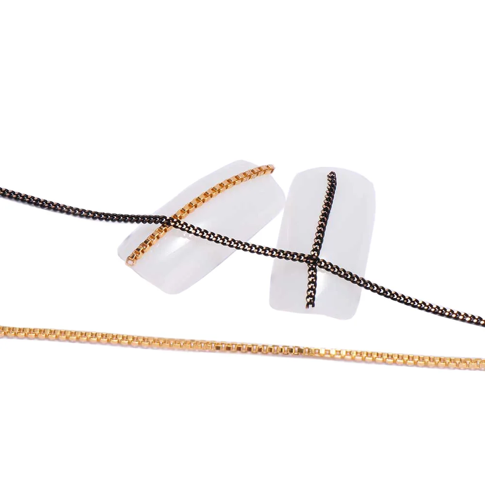 Золотая стальная цепь для ногтей 1 м 3D сделай сам панк металлическое ультратонкое