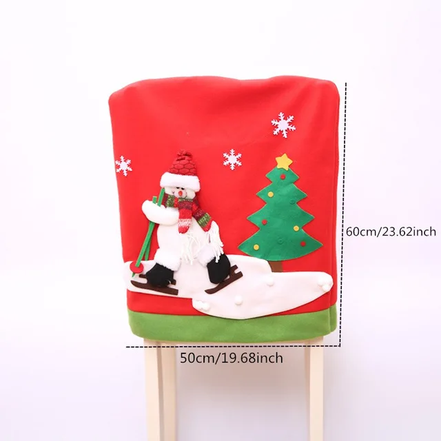 ski snowmanchair hat Рождественская накладка на стул Санта Клаус, крышка из нетканого материала для обеденного стола, Красная шапка, чехлы на спинку стула, рождественские украшения для дома - Цвет: ski snowmanchair hat