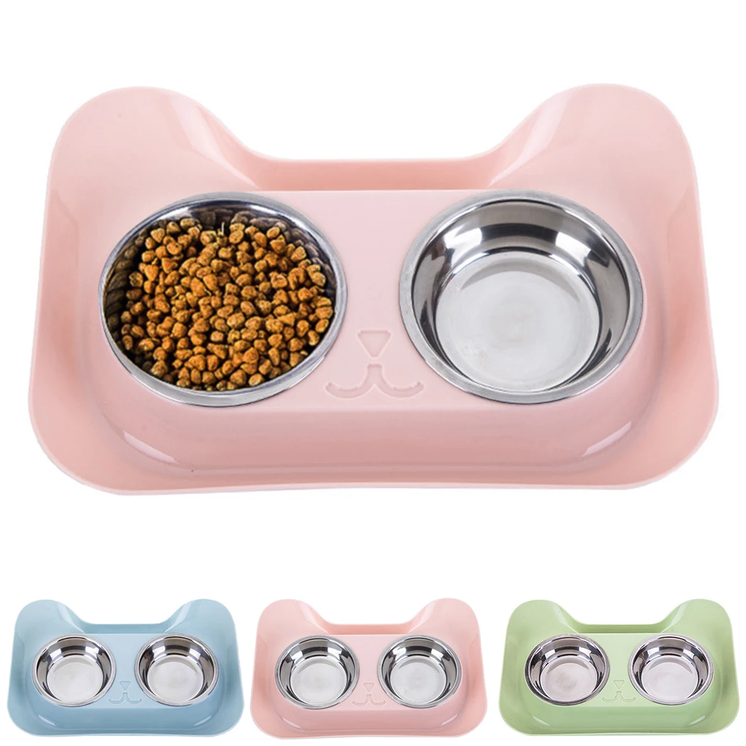2 in 1 Pet Bowl Set Double Bowls Stainless Steel Non-Slip Dog Cat Bowl Pet Water Food Feeder Pet Feeding Supplies For Cats Dog