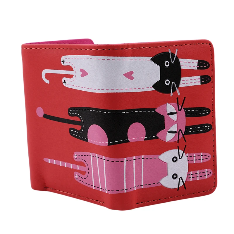 

Girl's Cute Cat Wallet Cartoon children's Kid's 3 Folding Short Wallets And Purses Women Coin Female Card Holder Small Wallets