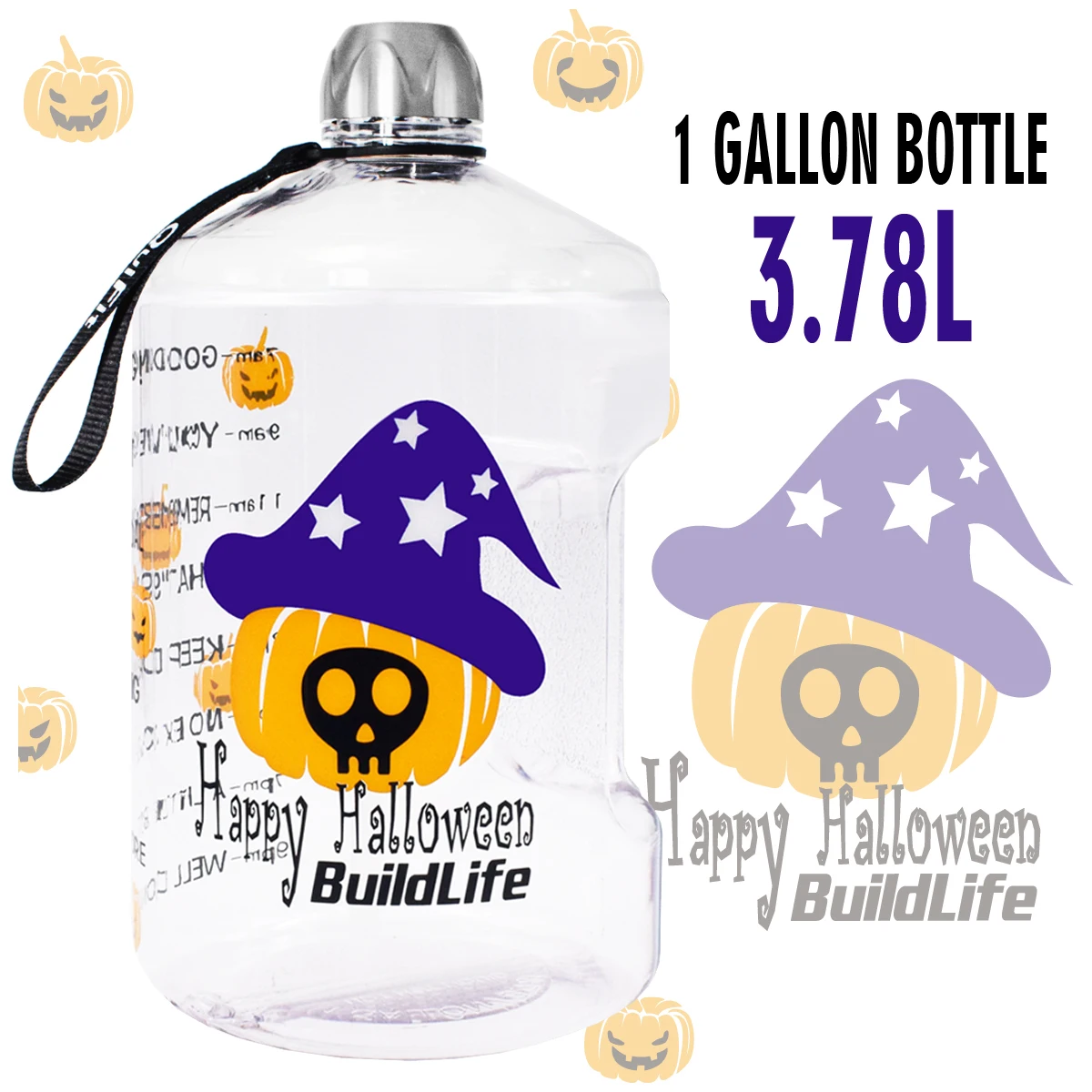 Halloween Pumpkin Quifit 128 унций 64 унции 32 унции 1 галлон BPA бесплатно пластиковая большая бутылка для воды для питья кувшин Тыква для путешествия спорт, фитнес, тренажерный зал бутылка воды эко - Цвет: Halloween Pumpkin