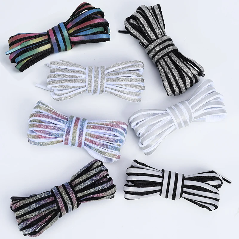 New Reflective Shoelaces Laser sequin Shoelace Weave Braided bracelet Sneakers Running Shoes lace Adult children shoe strings