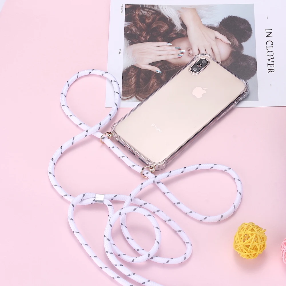 Strap Cord Chain Lanyard Phone Case for iPhone XS Necklace Mobile Carry Cover Transparent Soft TPU Case to Hang On Apple12 12pro