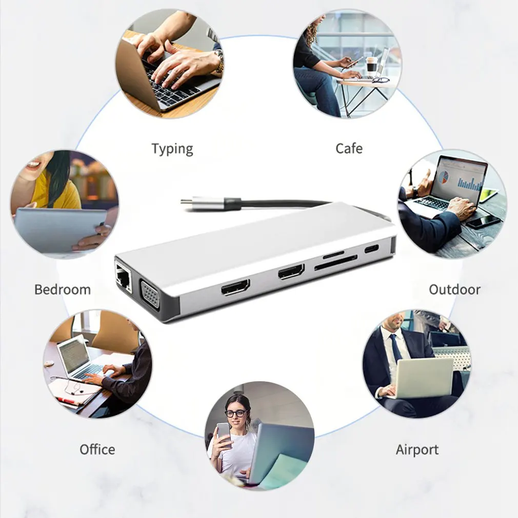 

Док-станция 12 в 1, USB Type-C хаб на HDMI, MST 4K VGA USB C хаб, док-станция RJ45 Lan Ethernet SD TF для Macbook