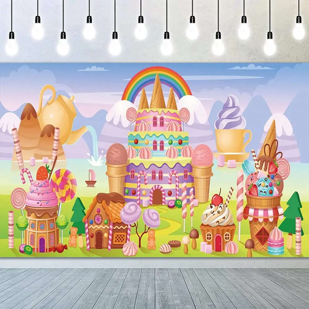 

Candyland фотография Фон сказка замок мороженое леденец Радуга Парк фон мультфильм тематическая вечеринка на день рождения Декор