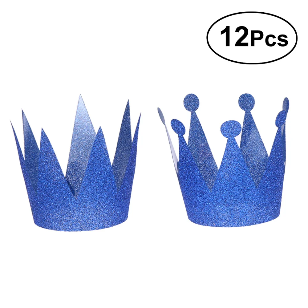 

12Pcs Glitter Birthday Crown Hats Party Hats Prince Crowns for Kids and Adults Party Decorations (Royal Blue)