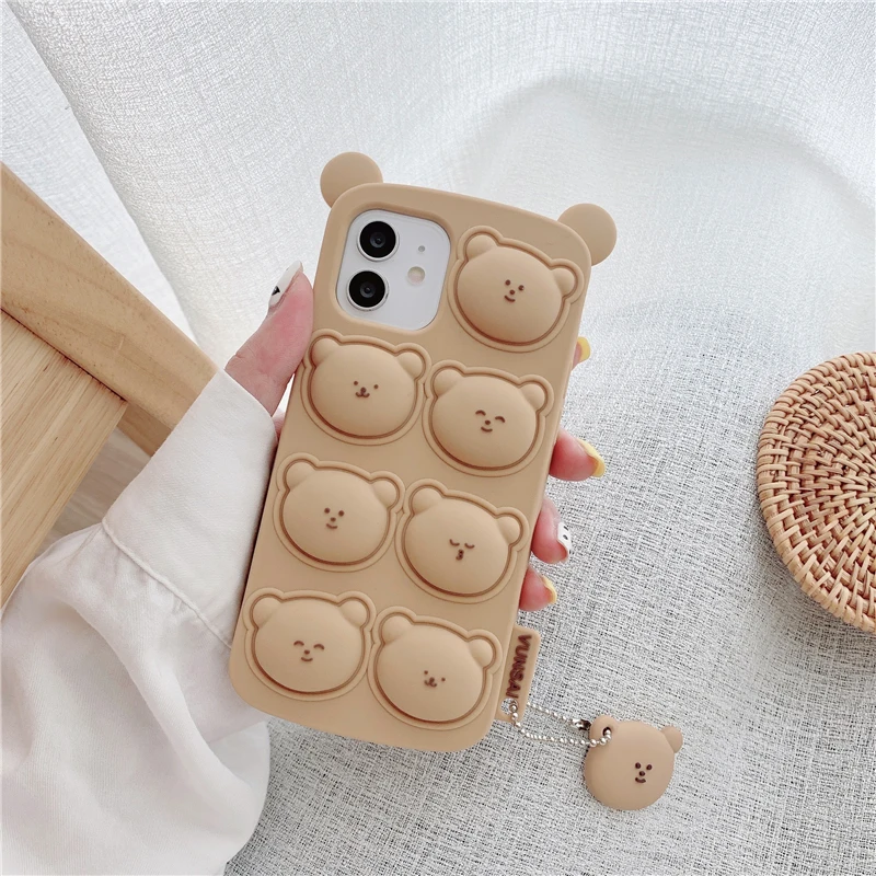 

Agrotera Soft Silicone Case Cover for iPhone 7 8 Plus X XS XR 11 Pro Max SE 2020 12 3D Bears Pop it Bubble Sensory Fidget Toys