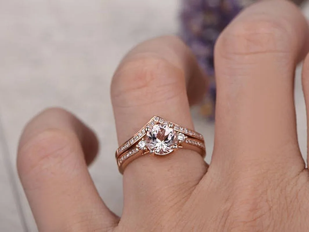 

2 pieces/set of fashionable rose gold ring set with circular zircon CZ lady ring dance jewelry gifts elegant Women's Ring