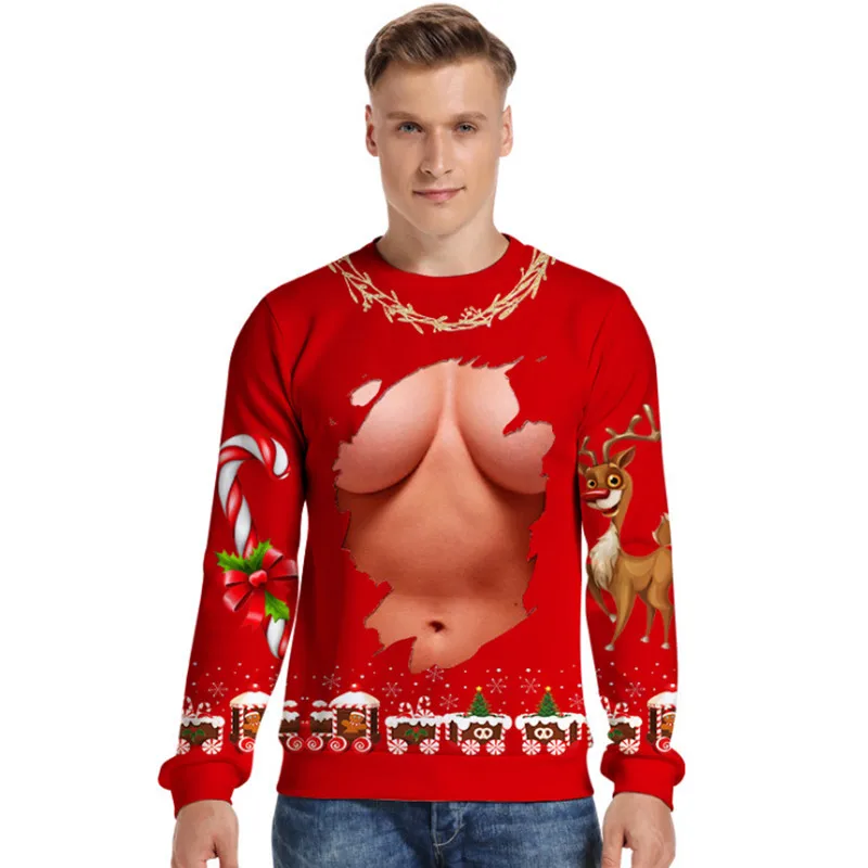Ugly Christmas Sweater Christmas Novelty Autumn Winter Blouses Clothing Santa Claus Printed Loose Sweater Men Women Pullover