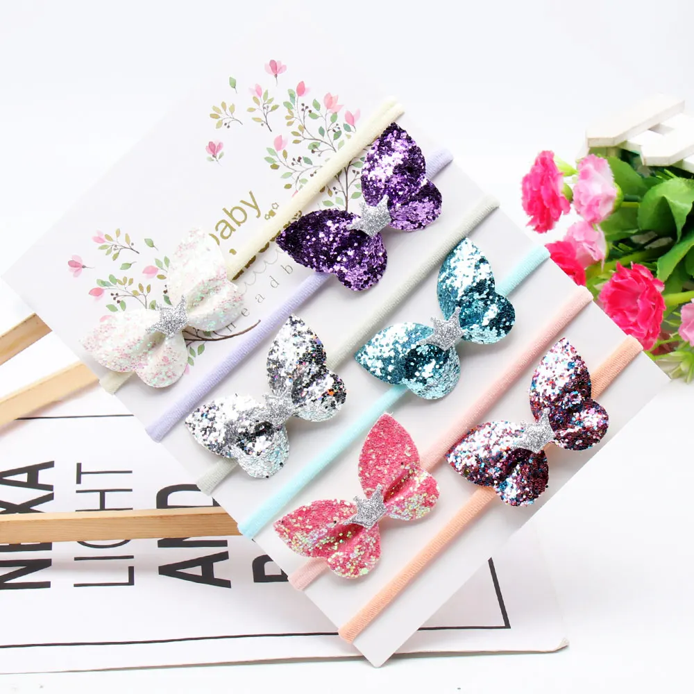 6 шт./компл. бабочки детские ленты для волос девочек модные блестящие аксессуары