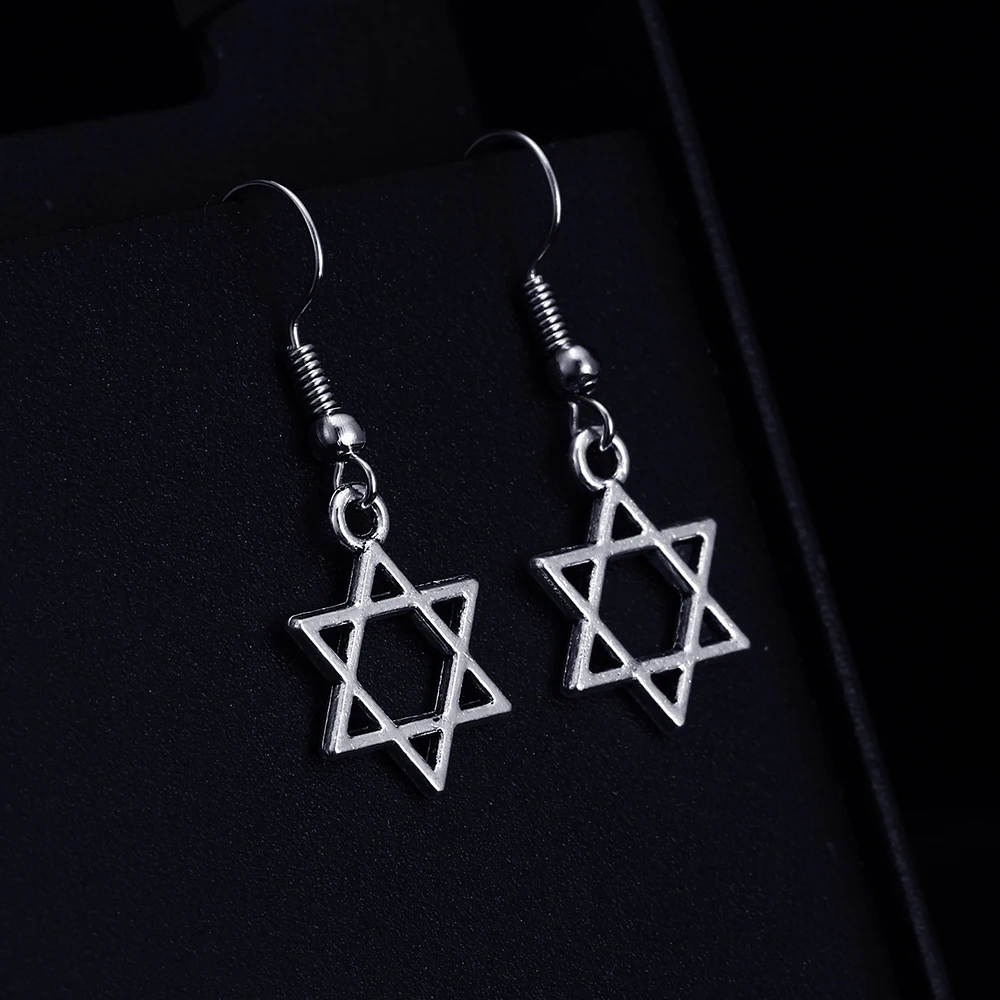 Винтажные висячие серьги в форме шестиугольной звезды с цветным покрытием под