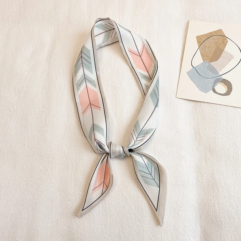 

Scarf Women 2021 New Small Neck Hair Scarf Summer Silk Skinny Scarves Design Print Fashion Foulard Handle Bag Ribbon Band